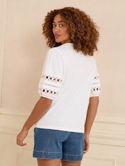 Love & Roses X2 Black and White Heart Lace Insert Notch Neck T-Shirt - Image 7 of 7