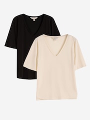 Love & Roses X2 Black and Ecru V-Neck Premium Jersey Multipack T-Shirt - Image 1 of 7