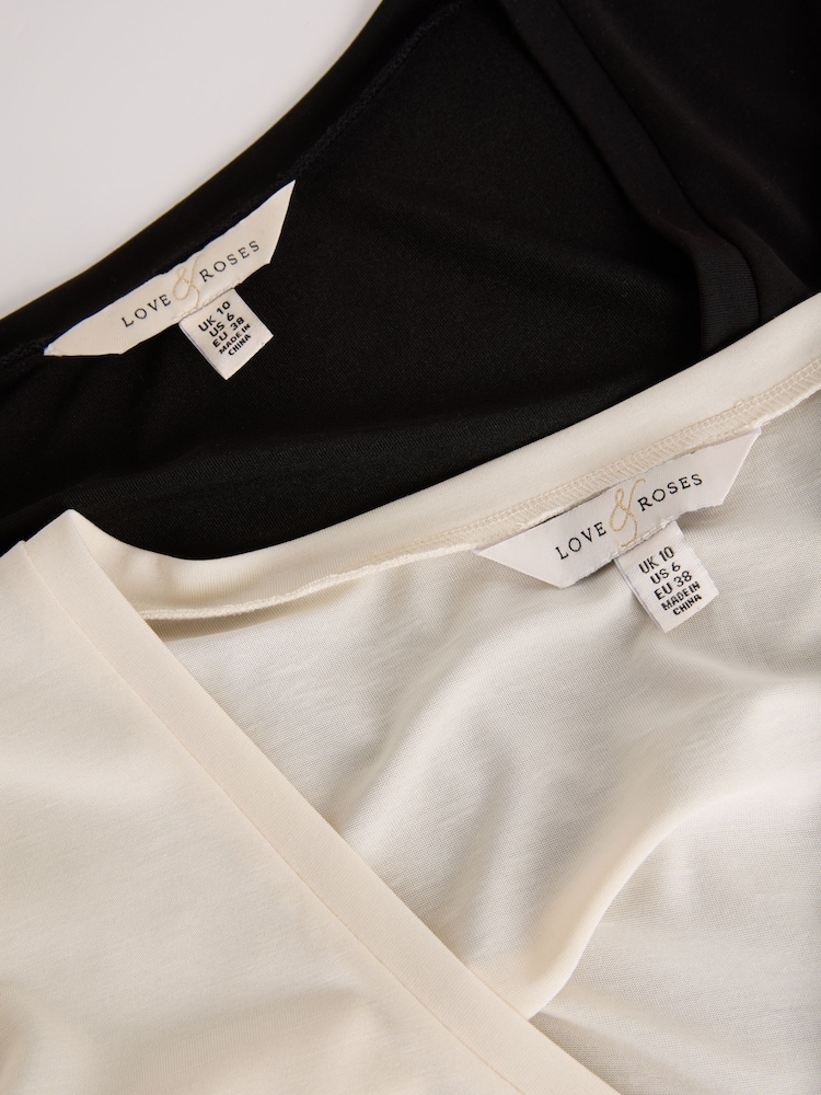 Love & Roses X2 Black and Ecru V-Neck Premium Jersey Multipack T-Shirt - Image 2 of 7