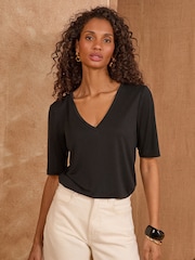 Love & Roses X2 Black and Ecru V-Neck Premium Jersey Multipack T-Shirt - Image 3 of 7