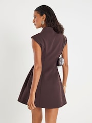 River Island Brown Sleeveless Asymmetric Button Detail Mini Dress - Image 2 of 4