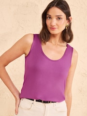 Love & Roses X3 Ivory, Purple and Yellow Satin Trim Scoop Neck Vest - Image 4 of 7