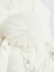 River Island Cream Cream Diamante Hat and Scarf Gift Set - Image 3 of 4
