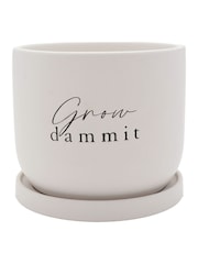 Widdop White Ceramic Plant Pot Grow Damn It - Image 1 of 2