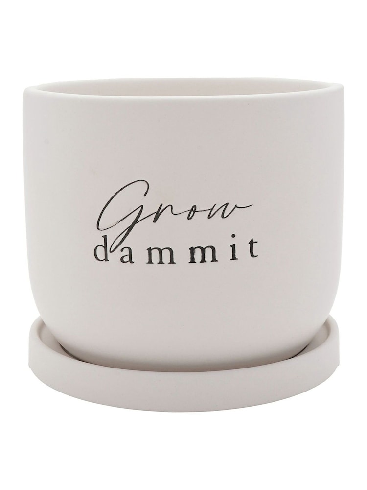 Widdop White Ceramic Plant Pot Grow Damn It - Image 1 of 2 Widdop White Ceramic Plant Pot Grow Damn It - Image 1 of 2