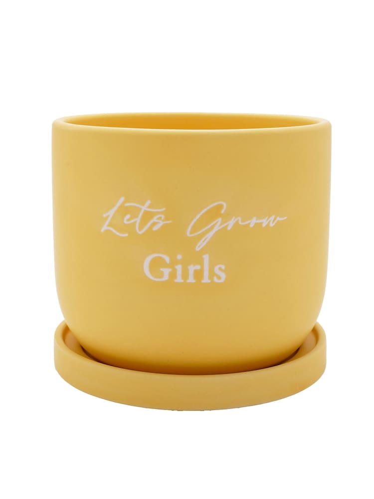 Widdop Yellow Ceramic Plant Pot Lets Grow Girls - Image 1 of 2 Widdop Yellow Ceramic Plant Pot Lets Grow Girls - Image 1 of 2