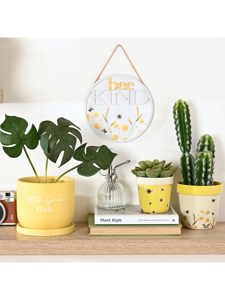 Widdop Yellow Ceramic Plant Pot Lets Grow Girls - Image 2 of 2 Widdop Yellow Ceramic Plant Pot Lets Grow Girls - Image 2 of 2
