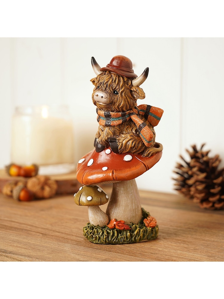 Widdop Brown Highland Cow On Mushroom Ornament - Image 1 of 5 Widdop Brown Highland Cow On Mushroom Ornament - Image 1 of 5