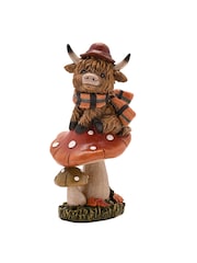 Widdop Brown Highland Cow On Mushroom Ornament - Image 2 of 5