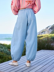 Light Blue Denim Lightweight Linen Blend Balloon Jeans - Image 2 of 8