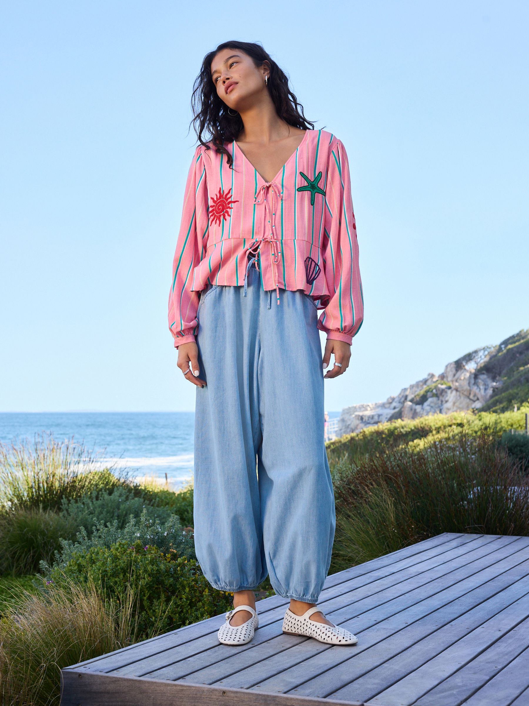 Buy Light Blue Lightweight Linen Blend Balloon Jeans from Next USA