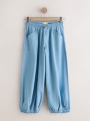 Light Blue Denim Lightweight Linen Blend Balloon Jeans - Image 6 of 8