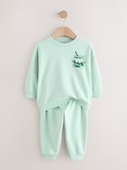 Sage Green Single Printed Crew Neck Sweat Top & Joggers Set (3mths-7yrs) - Image 2 of 5