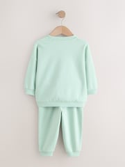 Sage Green Single Printed Crew Neck Sweat Top & Joggers Set (3mths-7yrs) - Image 3 of 5