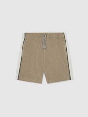 Reiss Sage/White Raven Towelling Colour-Block Shorts - Image 1 of 4