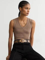 Reiss Taupe Athena Leather Oval-Buckle Belt - Image 2 of 5