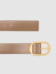Reiss Taupe Athena Leather Oval-Buckle Belt - Image 3 of 5