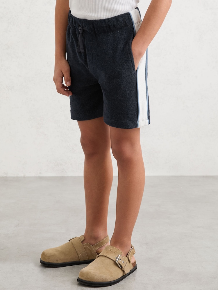 Reiss Navy/White Raven Towelling Colour-Block Shorts - Image 1 of 4