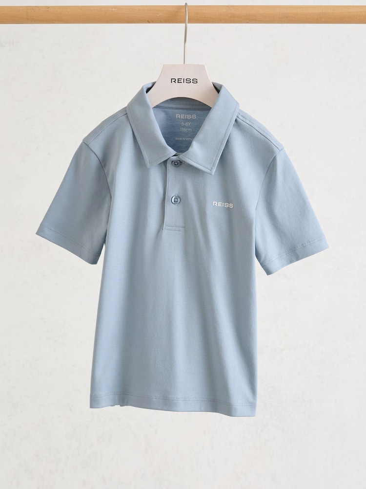 Reiss Soft Blue Tello 3-9 yrs Airwater-Cotton Logo Polo Shirt - Image 1 of 3 Reiss Soft Blue Tello 3-9 yrs Airwater-Cotton Logo Polo Shirt - Image 1 of 3