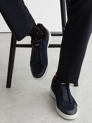 Reiss Navy Henry Suede Suede Elasticated-Lace Hybrid Trainers - Image 1 of 6