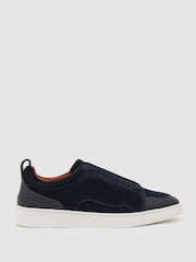 Reiss Navy Henry Suede Suede Elasticated-Lace Hybrid Trainers - Image 2 of 6