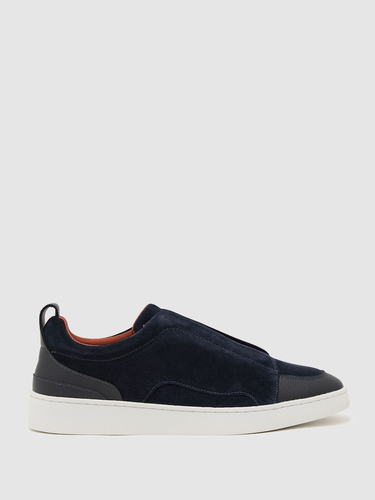 Reiss Navy Henry Suede Suede Elasticated-Lace Hybrid Trainers - Image 2 of 6