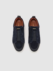 Reiss Navy Henry Suede Suede Elasticated-Lace Hybrid Trainers - Image 3 of 6