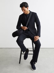 Reiss Navy Henry Suede Suede Elasticated-Lace Hybrid Trainers - Image 6 of 6