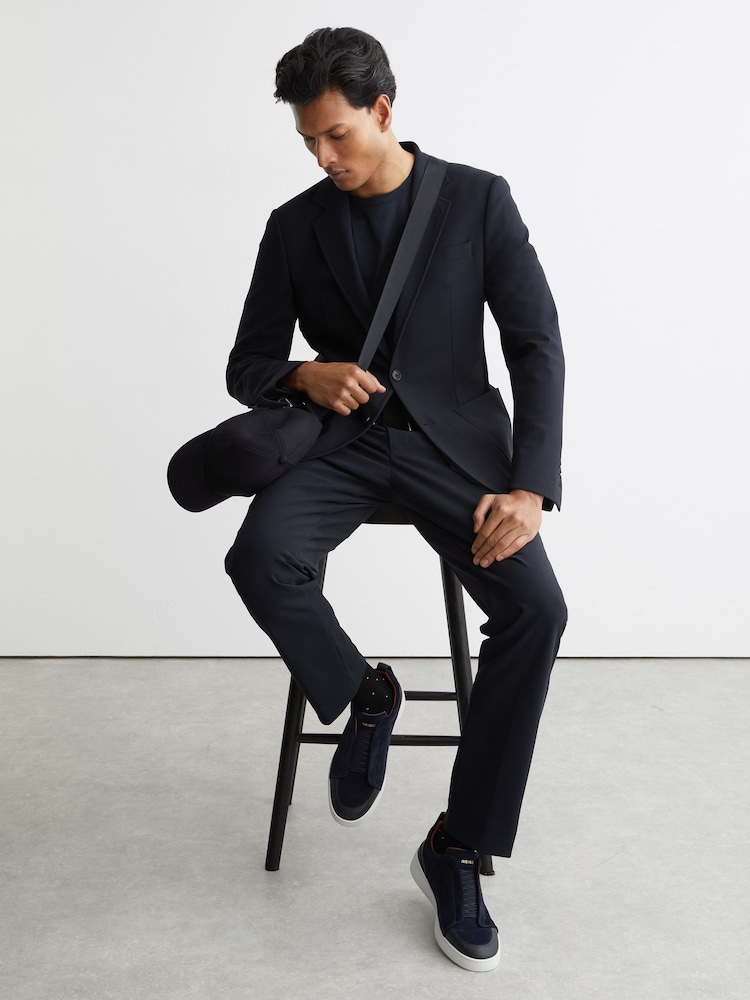 Reiss Navy Henry Suede Suede Elasticated-Lace Hybrid Trainers - Image 6 of 6