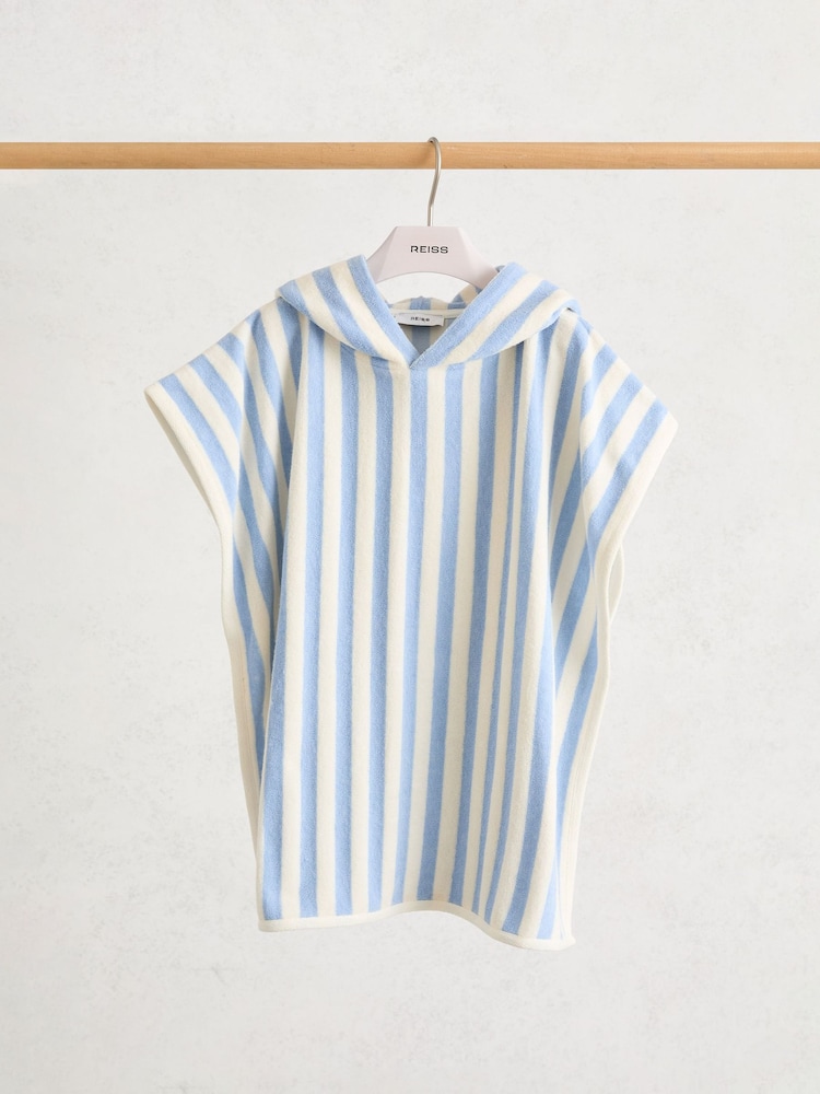 Reiss Pale Blue Dune 3-9 yrs Striped Hooded Towel Cape - Image 1 of 3