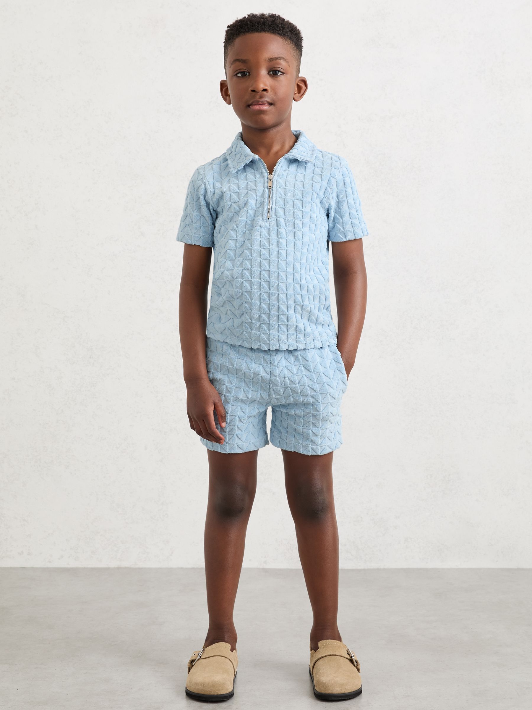 Buy Reiss Soft Blue Jackson 3-9 yrs Textured Towelling Half-Zip