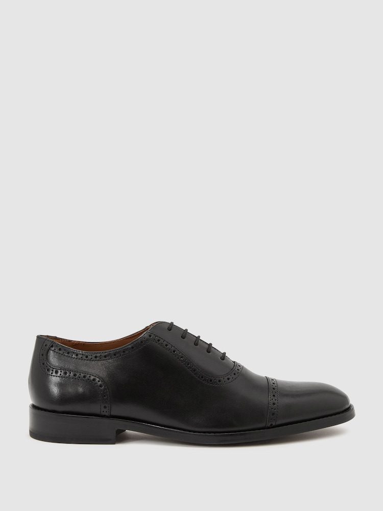 Reiss Black Morgan Leather Brogue-Detail Oxford Shoes - Image 2 of 5