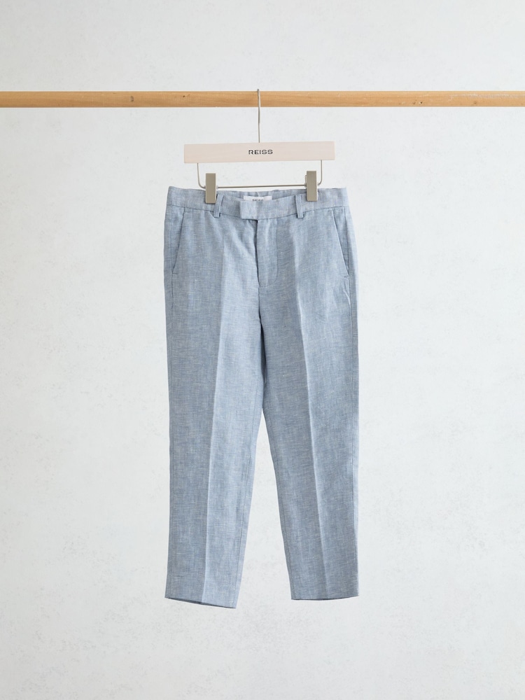 Reiss Soft Blue Atlantic T 9-13 yrs Linen Tailored-Fit Trousers - Image 1 of 3