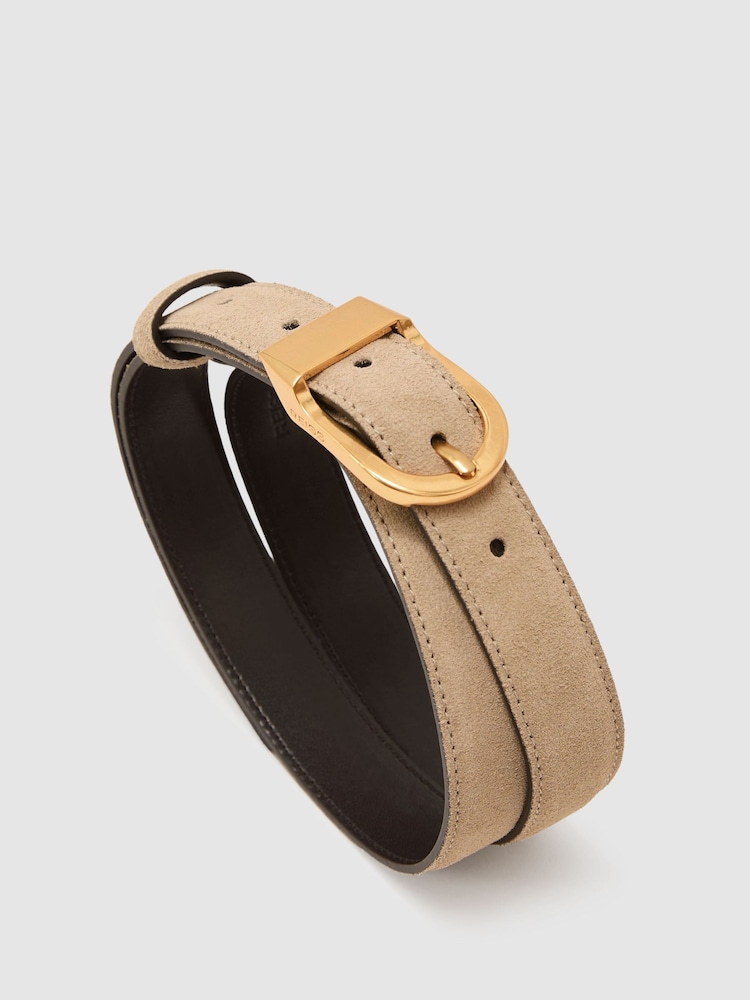 Reiss Stone Hazel Leather Curved-Buckle Belt - Image 5 of 5