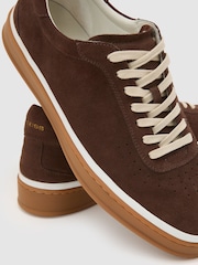 Reiss Chocolate Brown Anders Suede Suede Perforated-Detail Trainers - Image 5 of 5