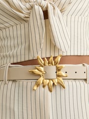 Reiss Off White Rae Leather Sun-Buckle Belt - Image 4 of 5