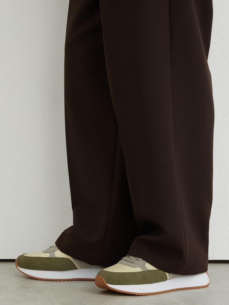 Reiss Ecru / Soft Sage Ian Suede Lace-Up Running Trainers - Image 1 of 5 Reiss Ecru / Soft Sage Ian Suede Lace-Up Running Trainers - Image 1 of 5