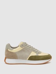 Reiss Ecru / Soft Sage Ian Suede Lace-Up Running Trainers - Image 2 of 5