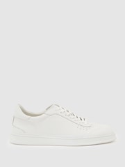 Reiss White Anders Leather Perforated-Detail Trainers - Image 1 of 5