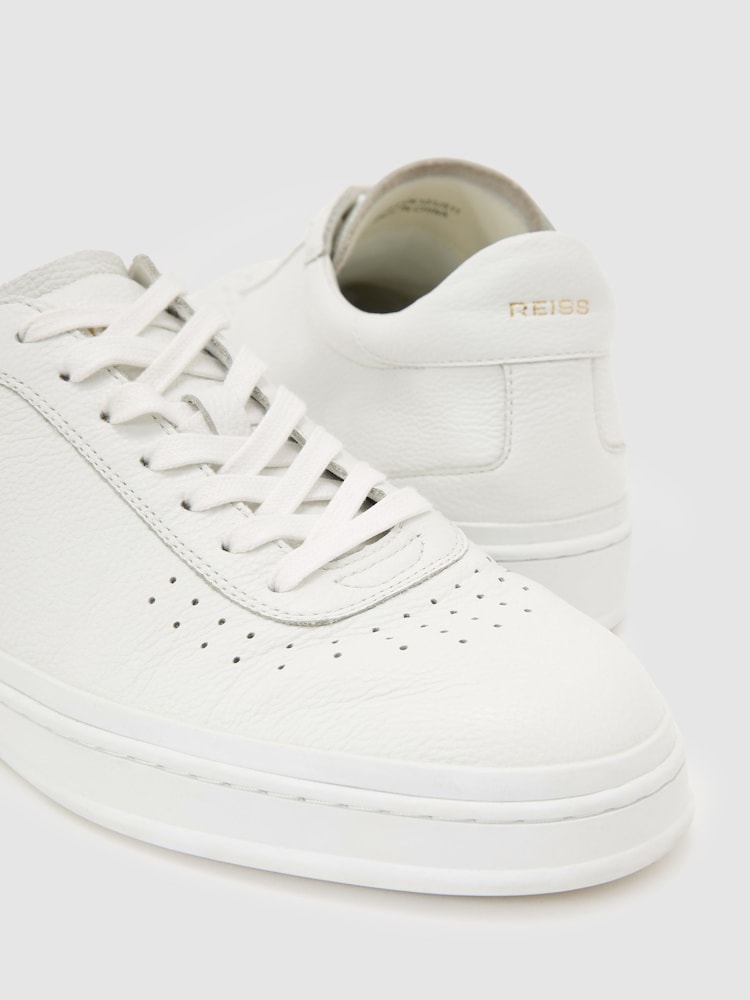 Reiss White Anders Leather Perforated-Detail Trainers - Image 5 of 5
