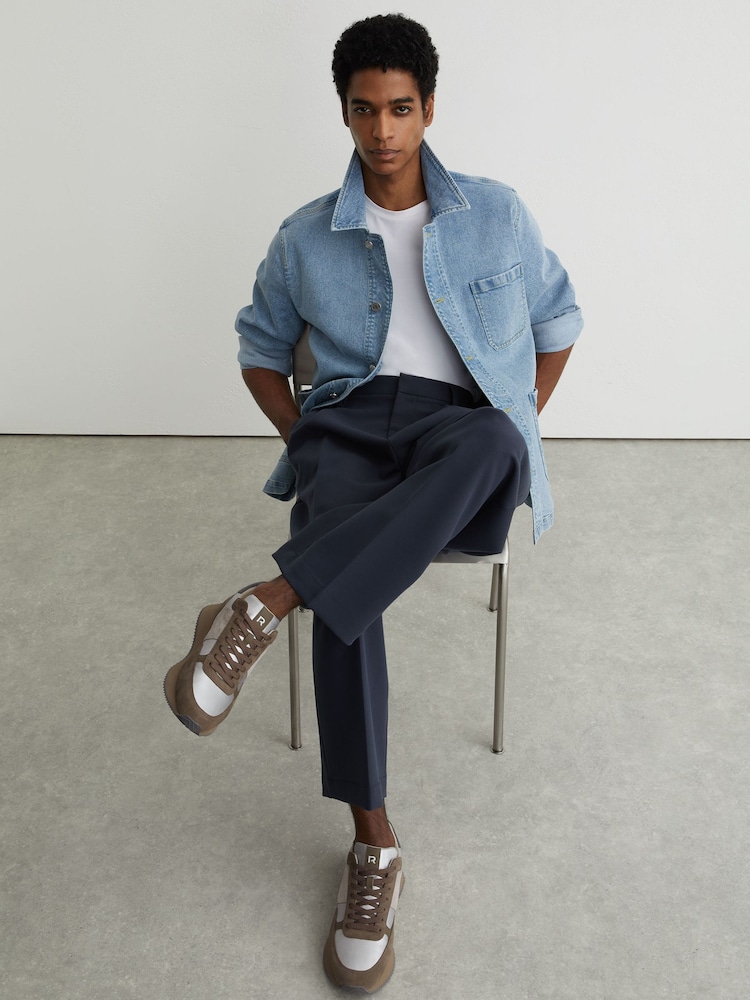 Reiss Soft Grey / Brown Ian Suede Lace-Up Running Trainers - Image 1 of 5 Reiss Soft Grey / Brown Ian Suede Lace-Up Running Trainers - Image 1 of 5