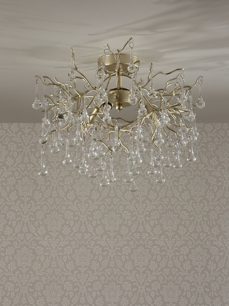 Laura Ashley Gold Willow Crystal Flush Fitting Ceiling Light - Image 1 of 4