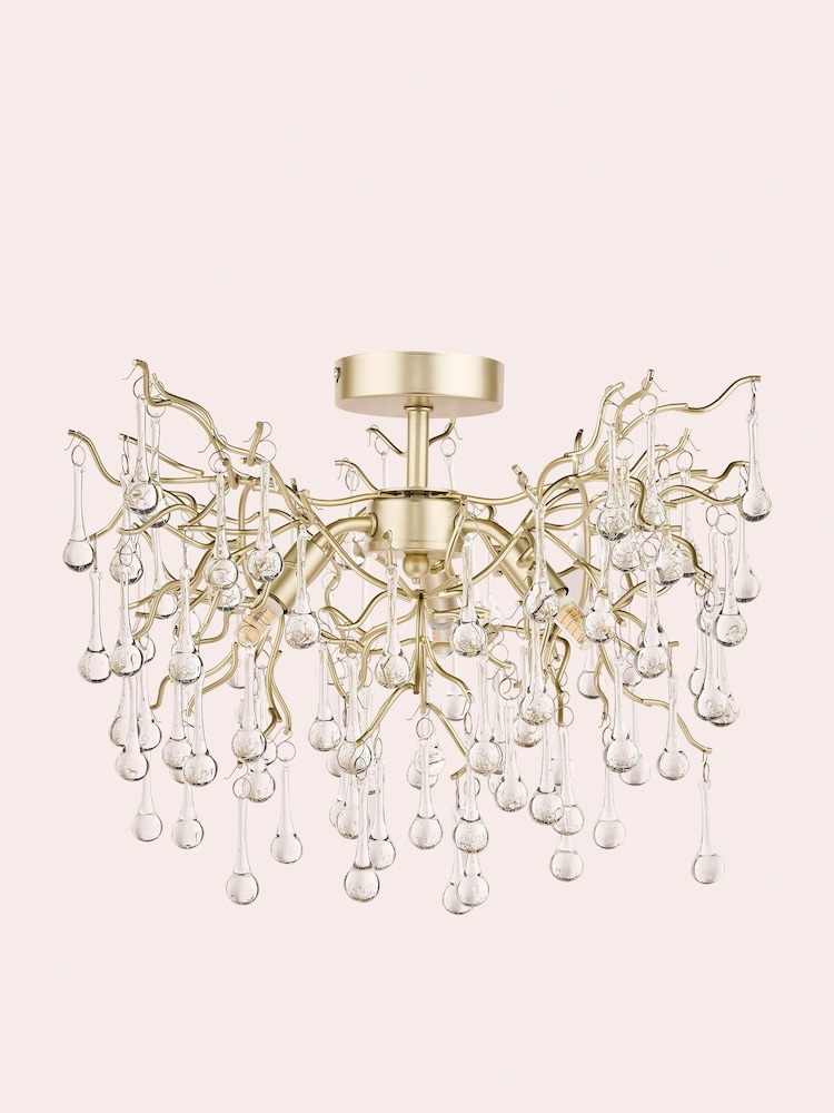 Laura Ashley Gold Willow Crystal Flush Fitting Ceiling Light - Image 2 of 4