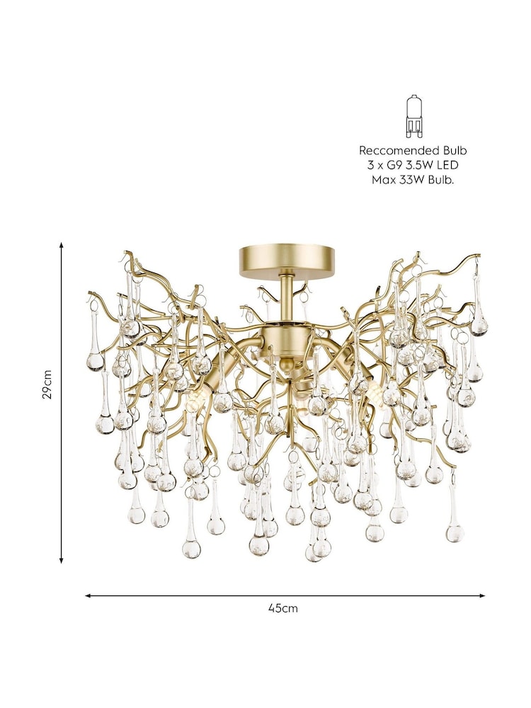 Laura Ashley Gold Willow Crystal Flush Fitting Ceiling Light - Image 4 of 4