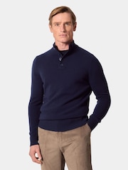 Hawes & Curtis Blue Button Neck Jumper - Image 1 of 4