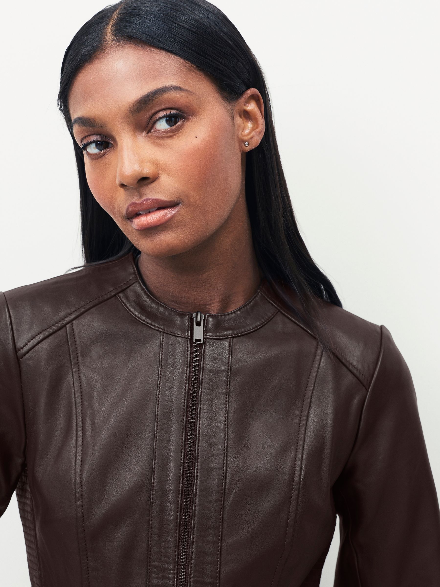 Buy Urban Code Brown Petite Collarless Leather Jacket from the
