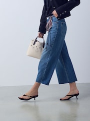 Mid Blue Braided Scarf Wide Leg Raw Hem Cropped Jeans - Image 5 of 6