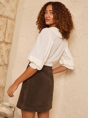 Love & Roses Chocolate Brown Faux Suede Mini Skirt - Image 2 of 4