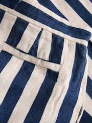Navy Blue/Stone Stripe Linen Blend Wide Leg Trousers with Belt - Image 8 of 8