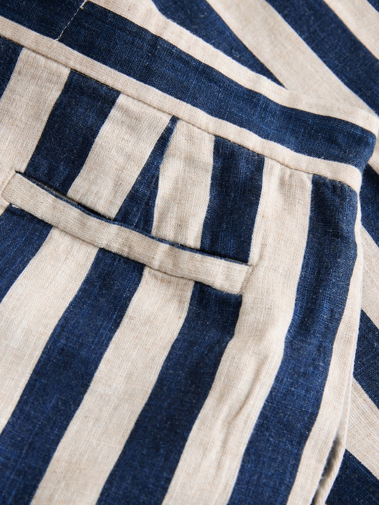 Navy Blue/Stone Stripe Linen Blend Wide Leg Trousers with Belt - Image 8 of 8